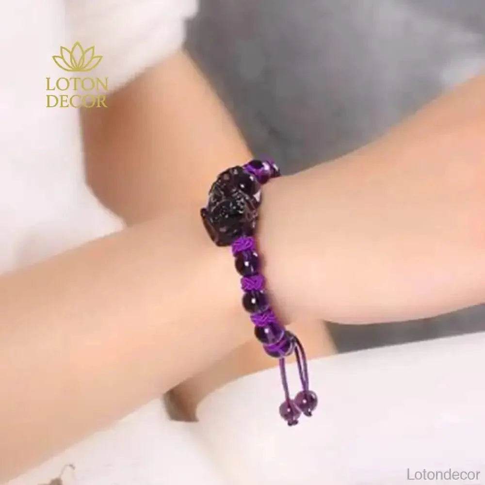 Amethyst Pixiu Bracelet – Braided Adjustable Wealth Charm for Women - Loton Decor