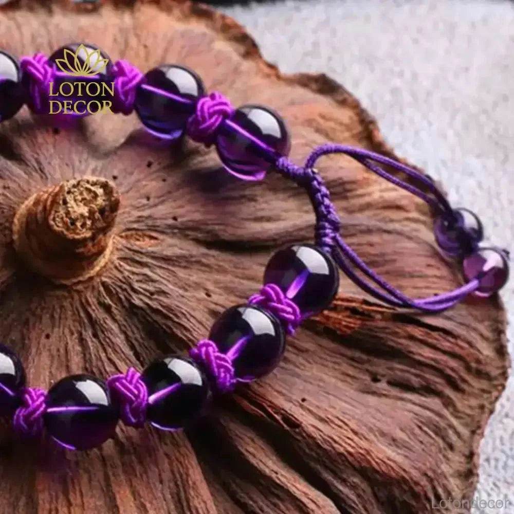 Amethyst Pixiu Bracelet – Braided Adjustable Wealth Charm for Women - Loton Decor