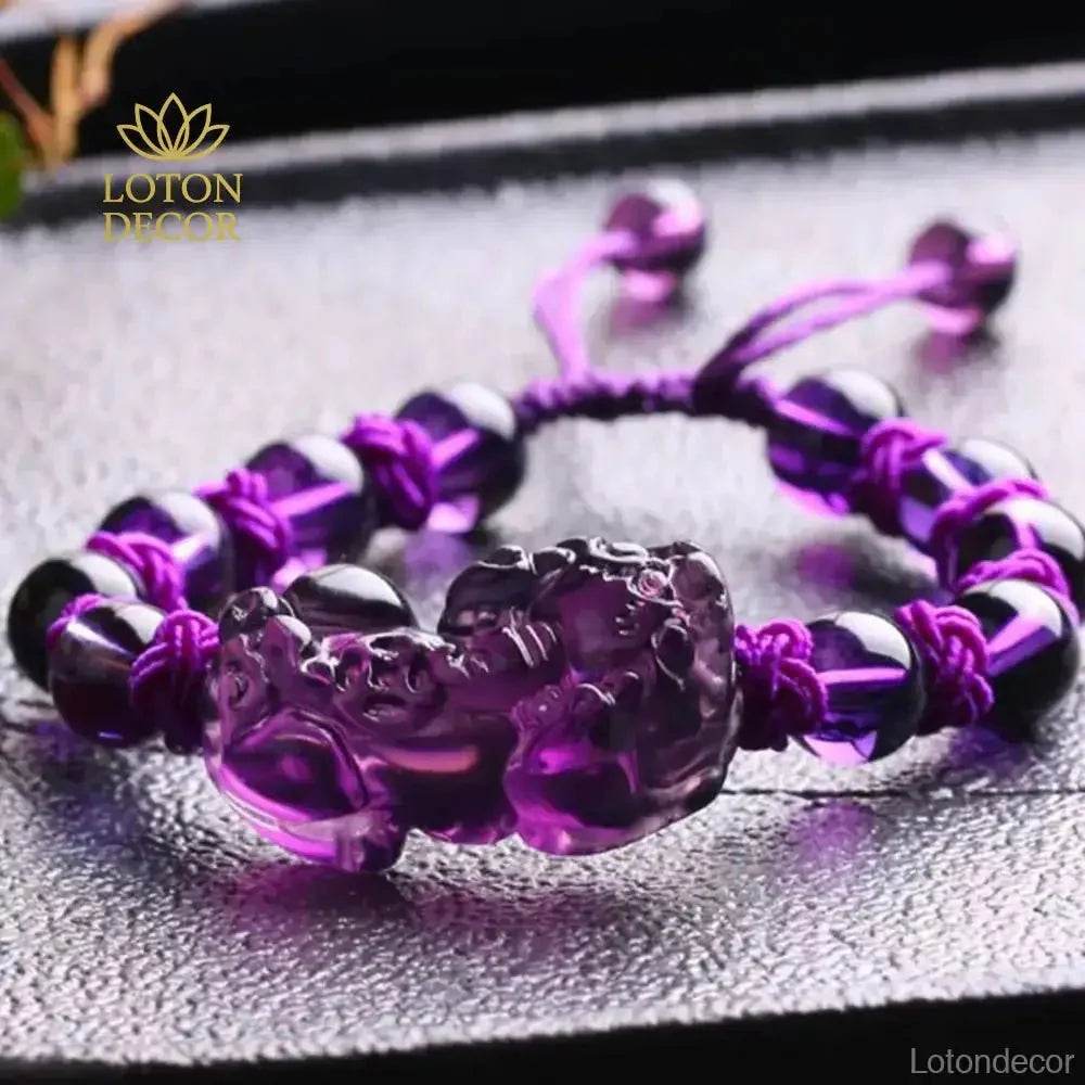 Amethyst Pixiu Bracelet – Braided Adjustable Wealth Charm for Women - Loton Decor