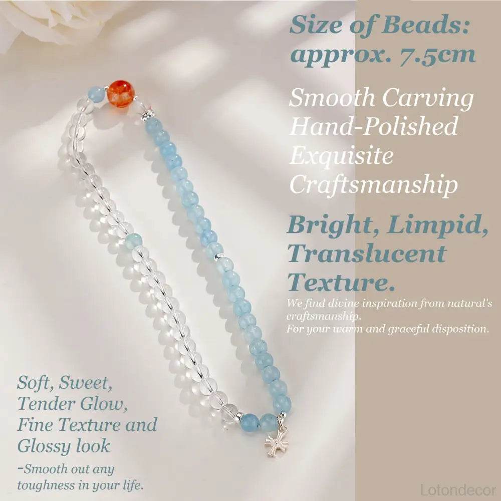 Aquamarine Cross Bracelet Clear Quartz S925 Pure Silver Pendant Spacers Red Phantom Quartz Charm - Loton Decor