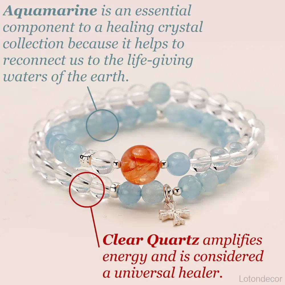 Aquamarine Cross Bracelet Clear Quartz S925 Pure Silver Pendant Spacers Red Phantom Quartz Charm - Loton Decor