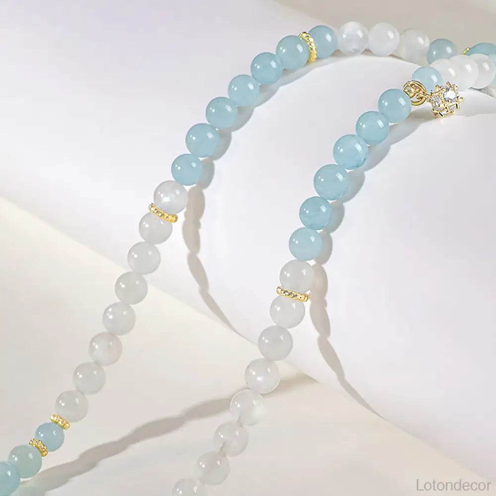 Aquamarine Pi Xiu Bracelet Money Bag Pi Yao Moonstone Double Layer Feng Shui Wealth Crystal Bracelet for Money Windfall - Loton Decor