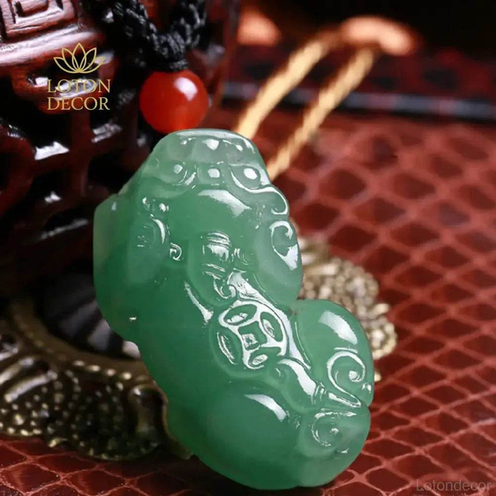 Aventurine Pixiu Necklace – Wealth & Protection Amulet - Loton Decor