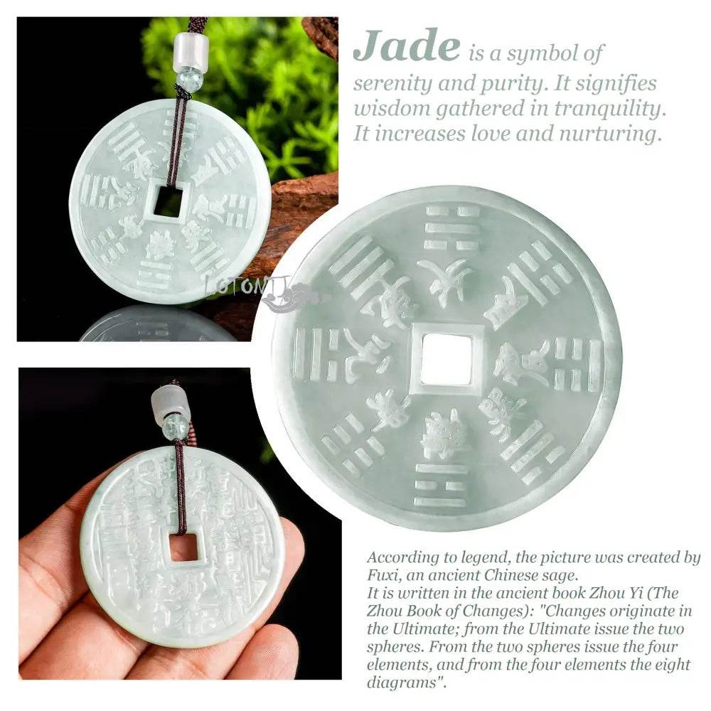Bagua Diagram Necklace Ancient Coin God of Upland Thunder Mantra Carved Feng Shui Wealth Crystal Necklace Strong Talisman - Loton Decor