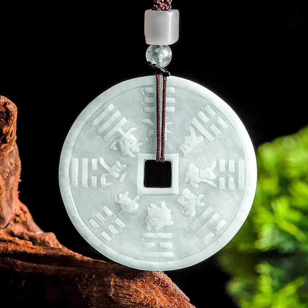 Bagua Diagram Necklace Ancient Coin God of Upland Thunder Mantra Carved Feng Shui Wealth Crystal Necklace Strong Talisman - Loton Decor