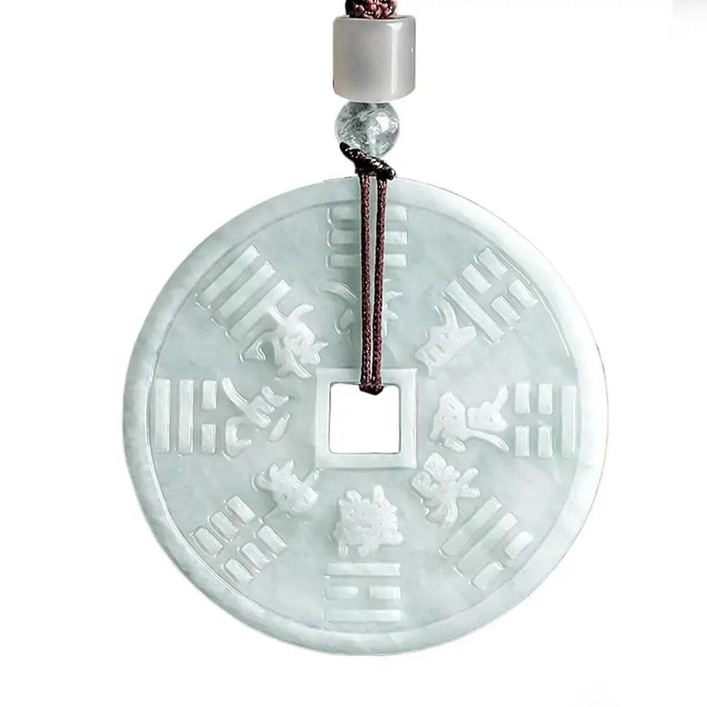 Bagua Diagram Necklace Ancient Coin God of Upland Thunder Mantra Carved Feng Shui Wealth Crystal Necklace Strong Talisman - Loton Decor