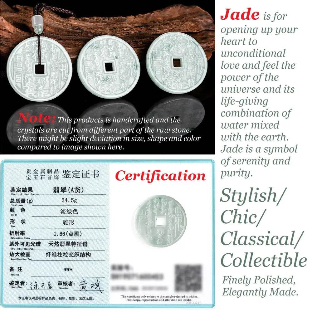 Bagua Diagram Necklace Ancient Coin God of Upland Thunder Mantra Carved Feng Shui Wealth Crystal Necklace Strong Talisman - Loton Decor