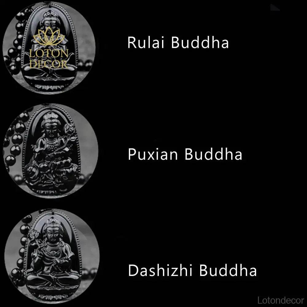 Black Obsidian Buddha Necklace – Feng Shui Long Luck Amulet - Loton Decor