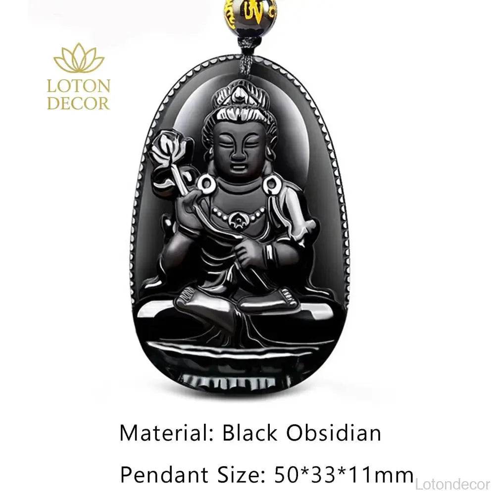 Black Obsidian Buddha Necklace – Feng Shui Long Luck Amulet - Loton Decor