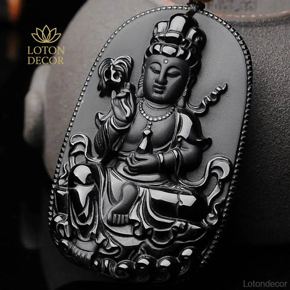 Black Obsidian Buddha Necklace – Feng Shui Long Luck Amulet - Loton Decor