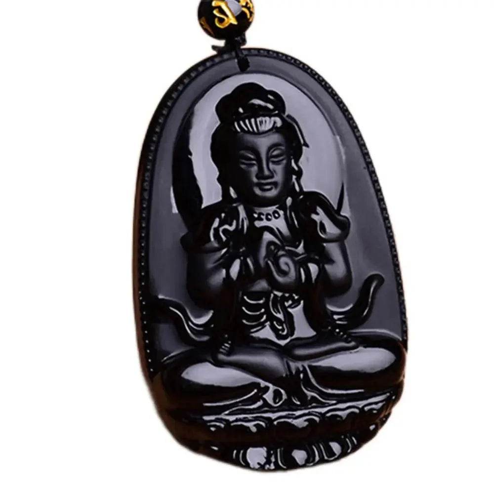 Black Obsidian Buddha Necklace – Feng Shui Long Luck Amulet - Loton Decor