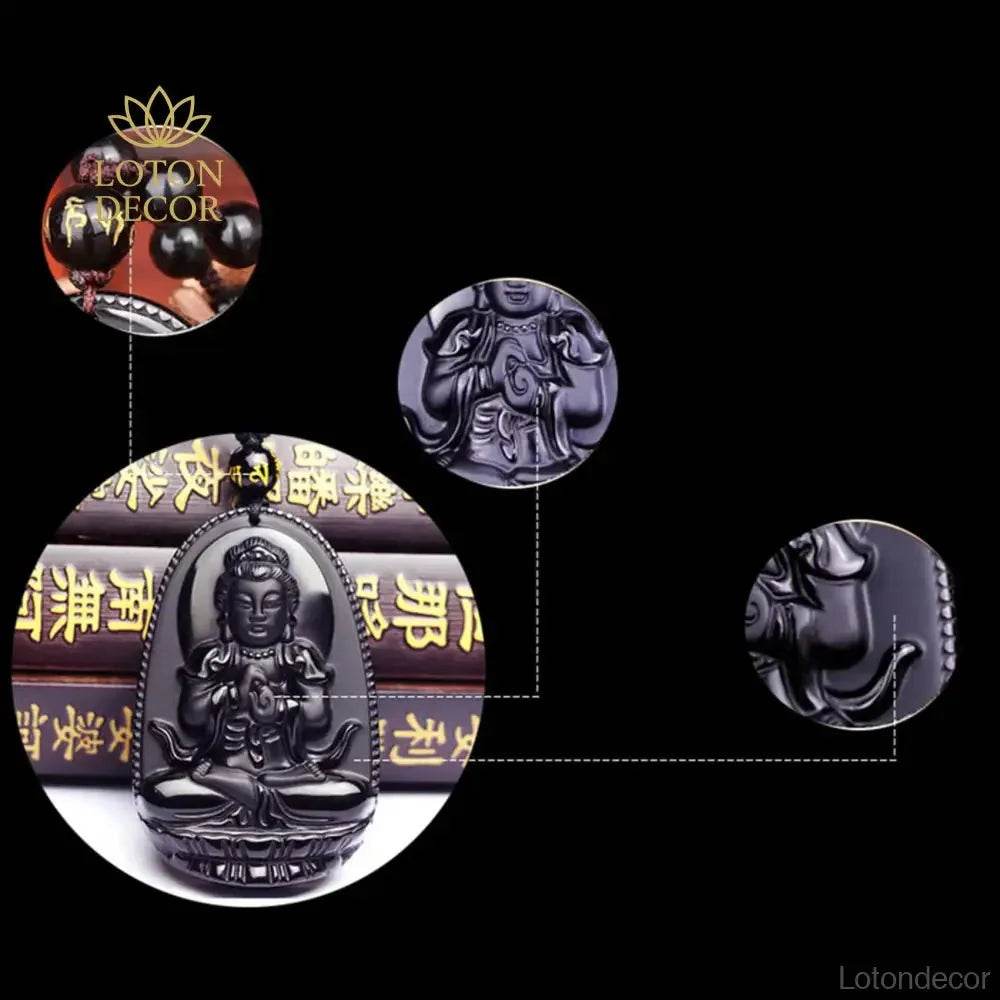 Black Obsidian Buddha Necklace – Feng Shui Long Luck Amulet - Loton Decor