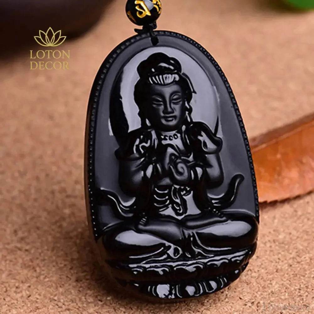 Black Obsidian Buddha Necklace – Feng Shui Long Luck Amulet - Loton Decor