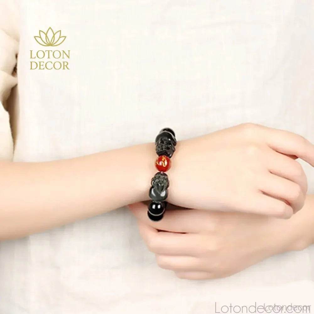 Black Obsidian Double Pixiu Bracelet – Wealth & Protection Bangle - Loton Decor