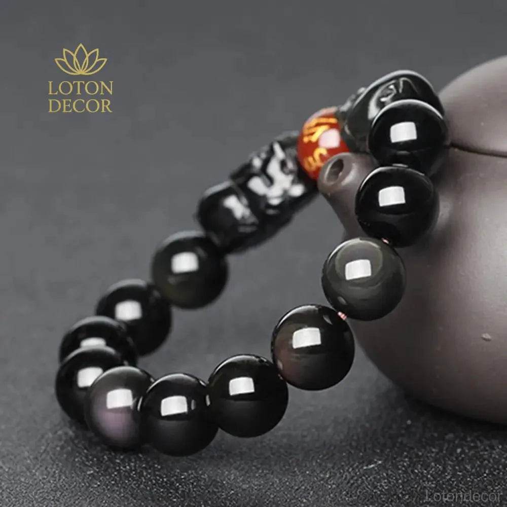 Black Obsidian Double Pixiu Bracelet – Wealth & Protection Bangle - Loton Decor