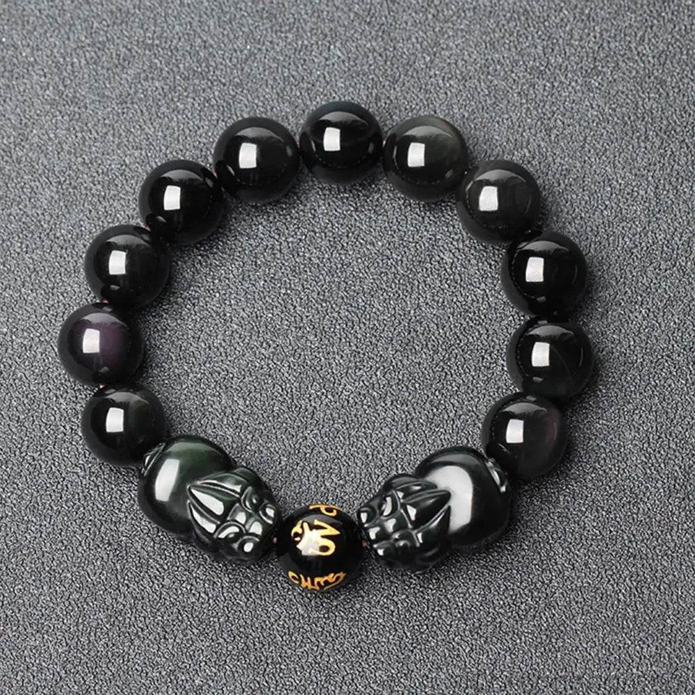 Black Obsidian Double Pixiu Bracelet – Wealth & Protection Bangle - Loton Decor