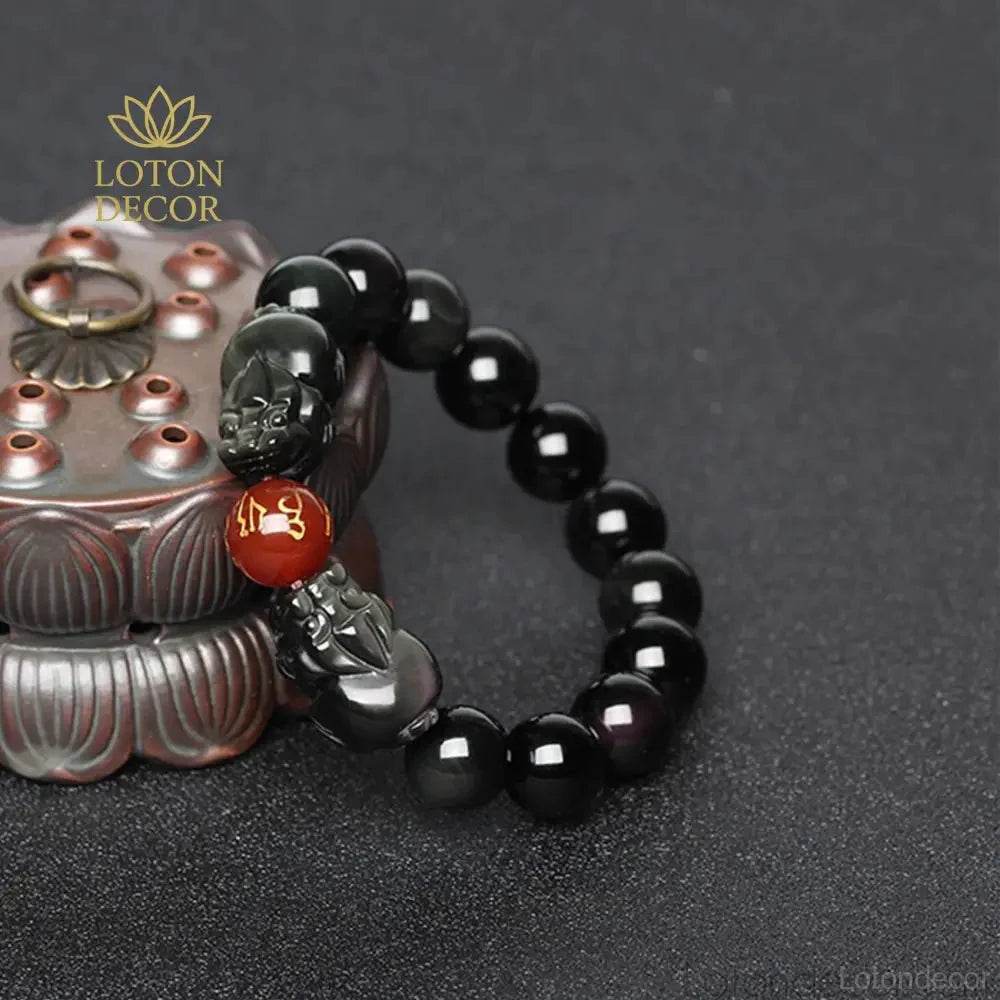 Black Obsidian Double Pixiu Bracelet – Wealth & Protection Bangle - Loton Decor