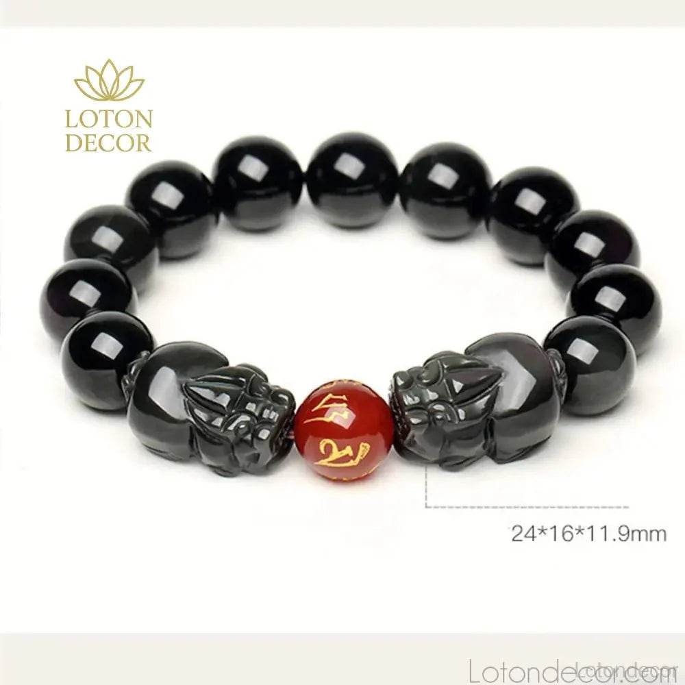 Black Obsidian Double Pixiu Bracelet – Wealth & Protection Bangle - Loton Decor