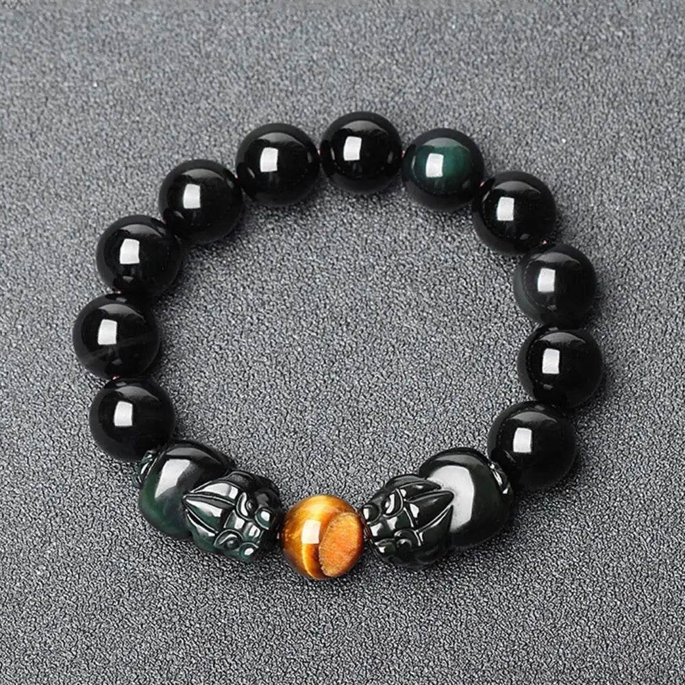 Black Obsidian Double Pixiu Bracelet – Wealth & Protection Bangle - Loton Decor