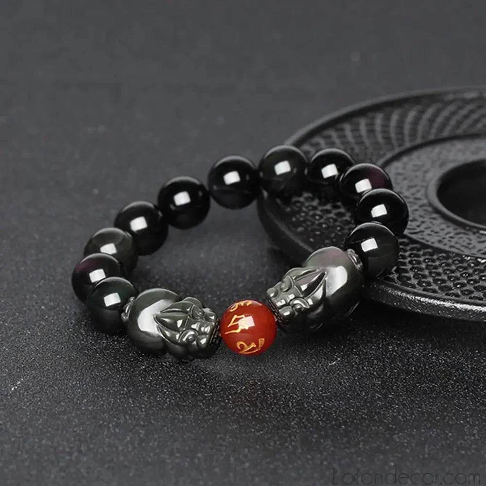 Black Obsidian Double Pixiu Bracelet – Wealth & Protection Bangle - Loton Decor