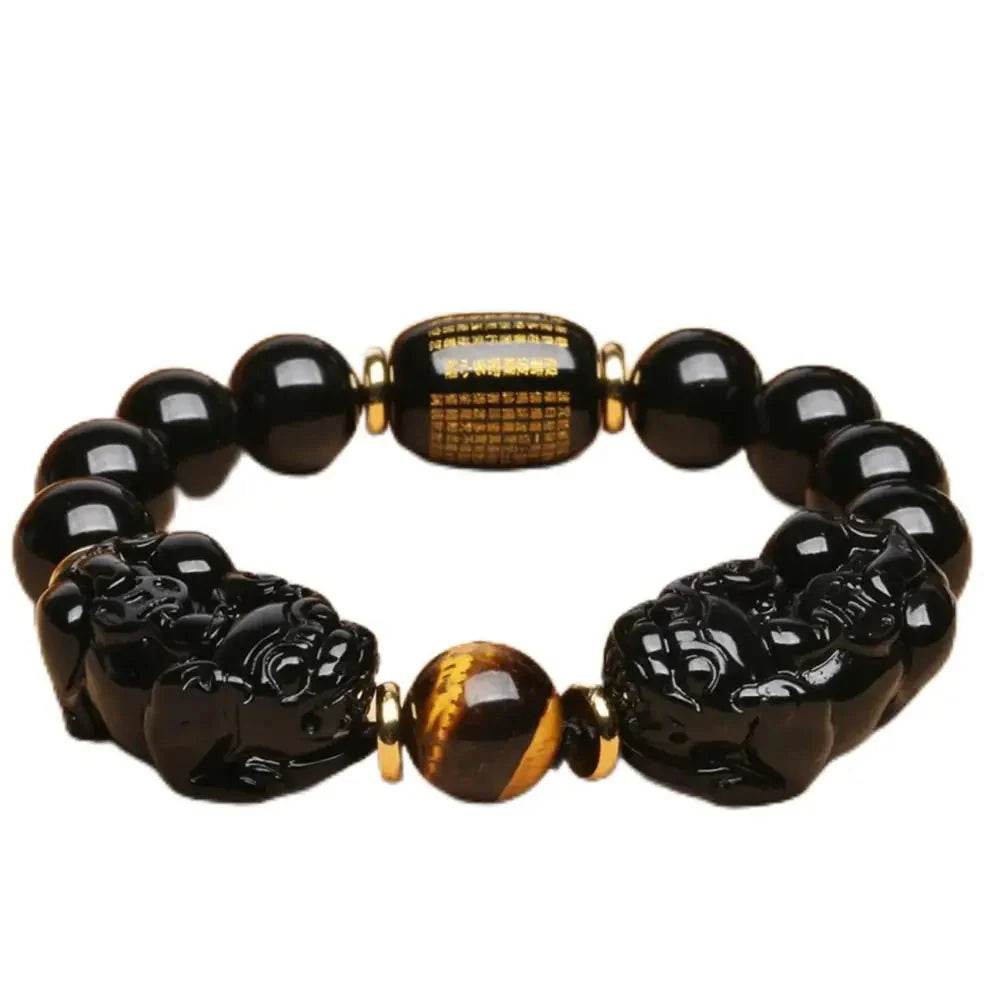 Black Obsidian Pi Yao Bracelet – Sutra Protection Amulet - Loton Decor