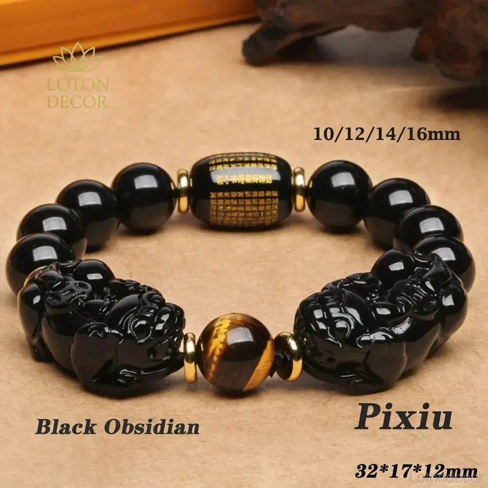 Black Obsidian Pi Yao Bracelet – Sutra Protection Amulet - Loton Decor