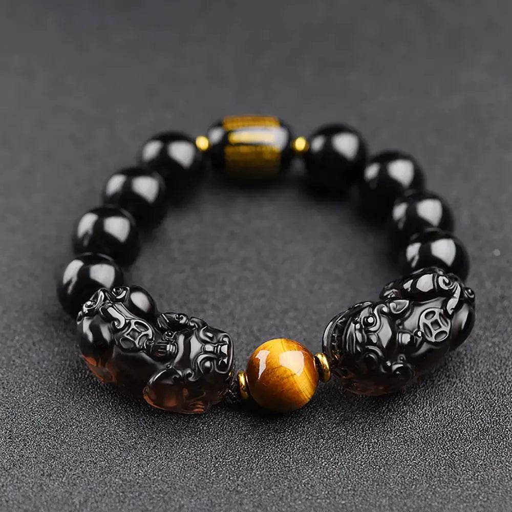 Black Obsidian Pi Yao Feng Shui Wealth Bracelet Unisex - Loton Decor