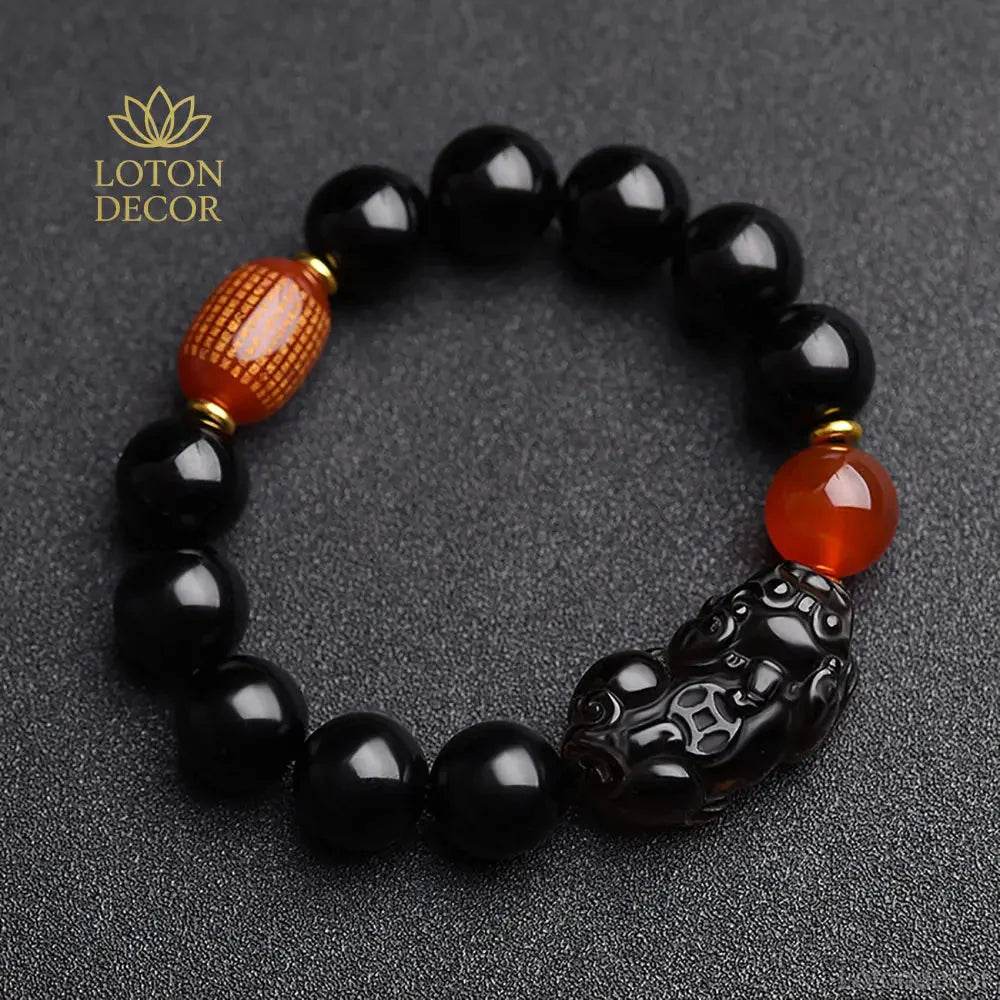 Black Obsidian Pi Yao Feng Shui Wealth Bracelet Unisex - Loton Decor