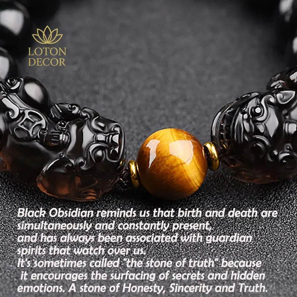 Black Obsidian Pi Yao Feng Shui Wealth Bracelet Unisex - Loton Decor