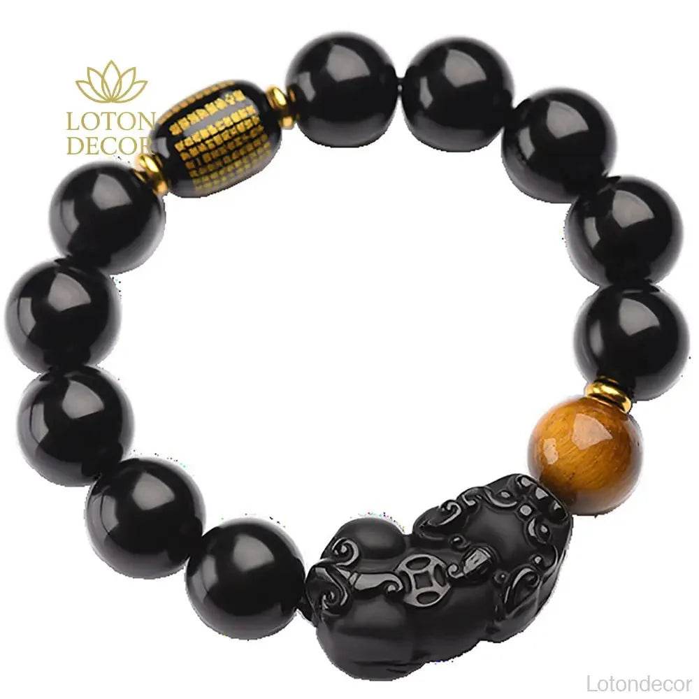 Black Obsidian Pi Yao Feng Shui Wealth Bracelet Unisex - Loton Decor
