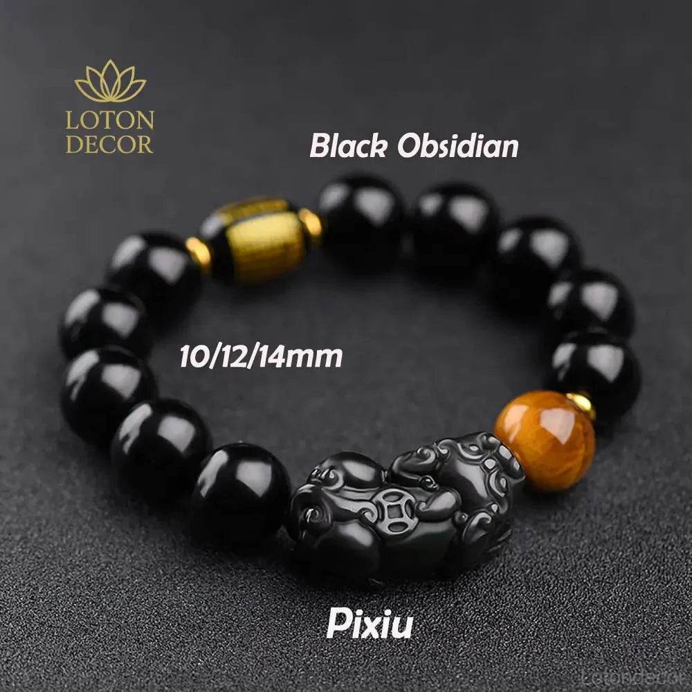 Black Obsidian Pi Yao Feng Shui Wealth Bracelet Unisex - Loton Decor