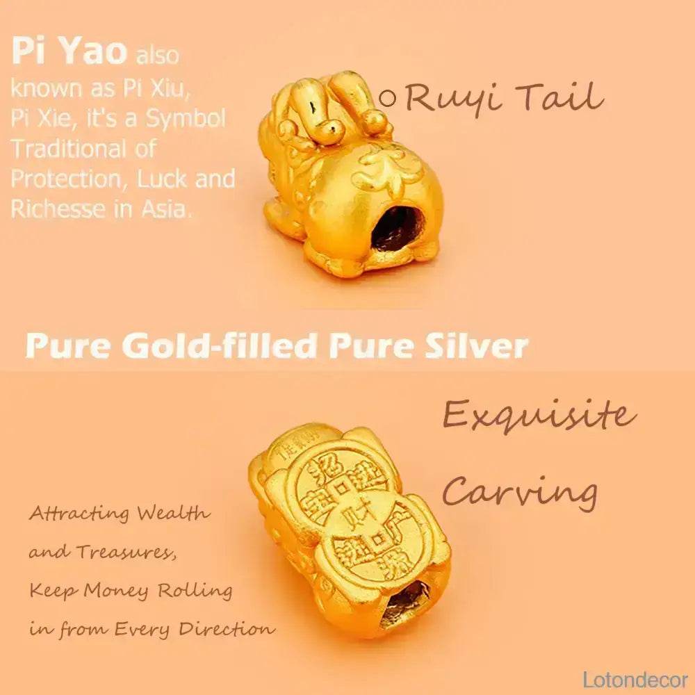 Blue Agate Pi Xiu Bracelet 18K Gold-filled Pure Silver Pi Yao Feng Shui Wealth Crystal Bracelet for Money Prosperity - Loton Decor