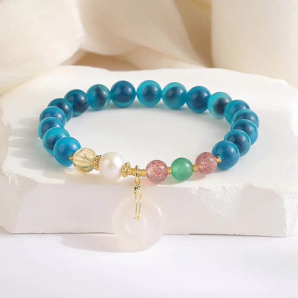 Blue Candy Heart Agate Bracelet Harmony Buckle Jade Donut Charm Gobi Desert Carnelian Feng Shui Wealth Bracelet - Loton Decor
