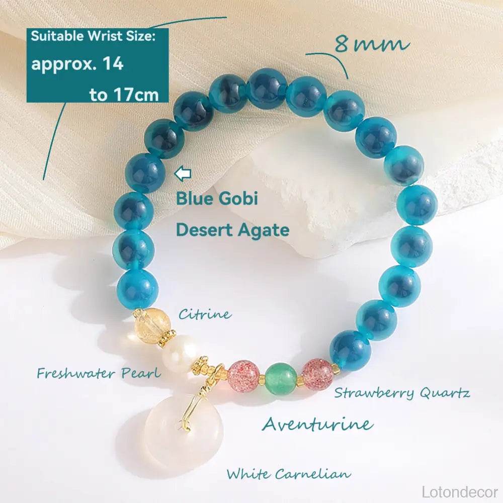 Blue Candy Heart Agate Bracelet Harmony Buckle Jade Donut Charm Gobi Desert Carnelian Feng Shui Wealth Bracelet - Loton Decor