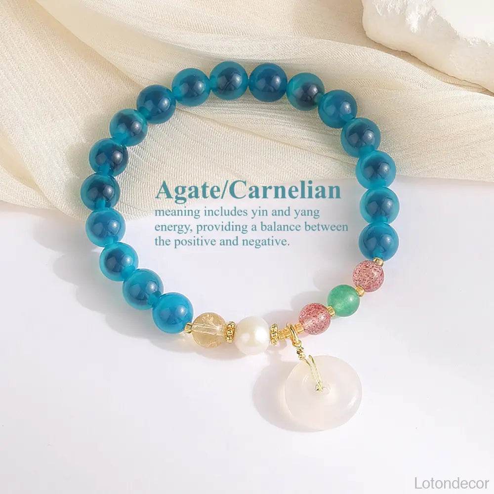Blue Candy Heart Agate Bracelet Harmony Buckle Jade Donut Charm Gobi Desert Carnelian Feng Shui Wealth Bracelet - Loton Decor