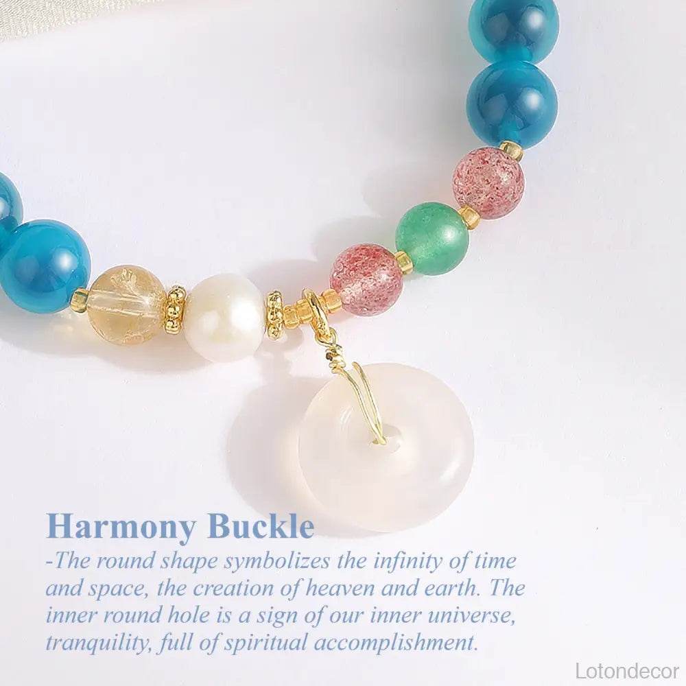 Blue Candy Heart Agate Bracelet Harmony Buckle Jade Donut Charm Gobi Desert Carnelian Feng Shui Wealth Bracelet - Loton Decor