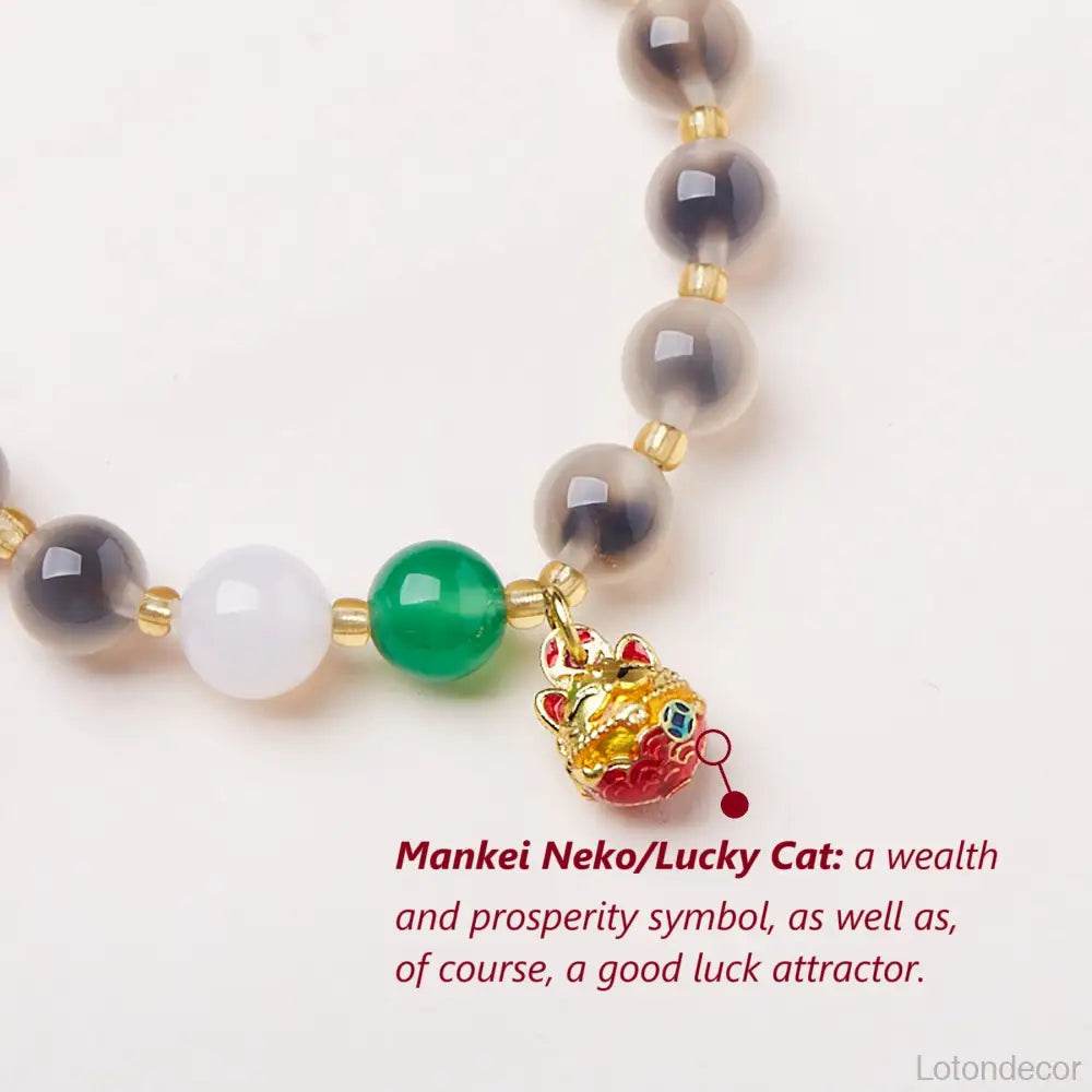 Blue Candy Heart Agate Bracelet Lucky Cat Maneki Neko Charm Gobi Desert Carnelian Feng Shui Wealth Bracelet - Loton Decor