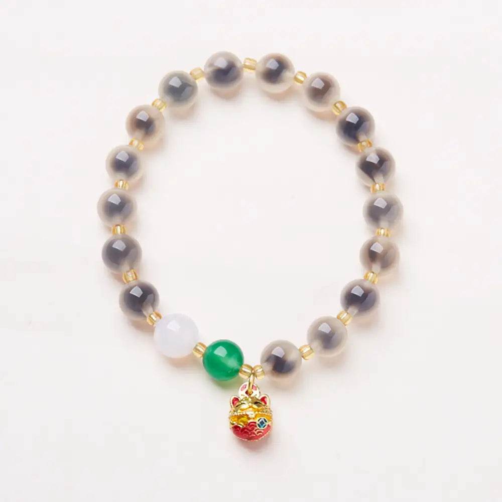 Blue Candy Heart Agate Bracelet Lucky Cat Maneki Neko Charm Gobi Desert Carnelian Feng Shui Wealth Bracelet - Loton Decor