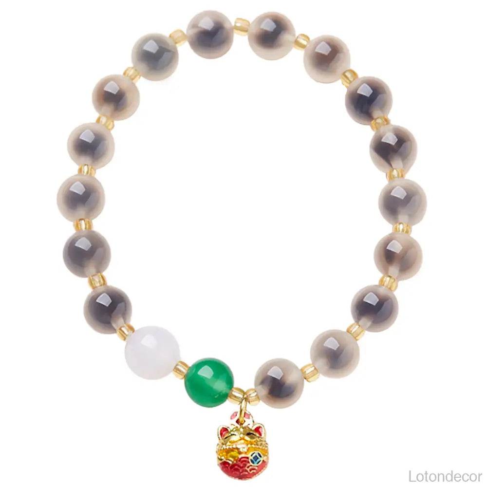 Blue Candy Heart Agate Bracelet Lucky Cat Maneki Neko Charm Gobi Desert Carnelian Feng Shui Wealth Bracelet - Loton Decor