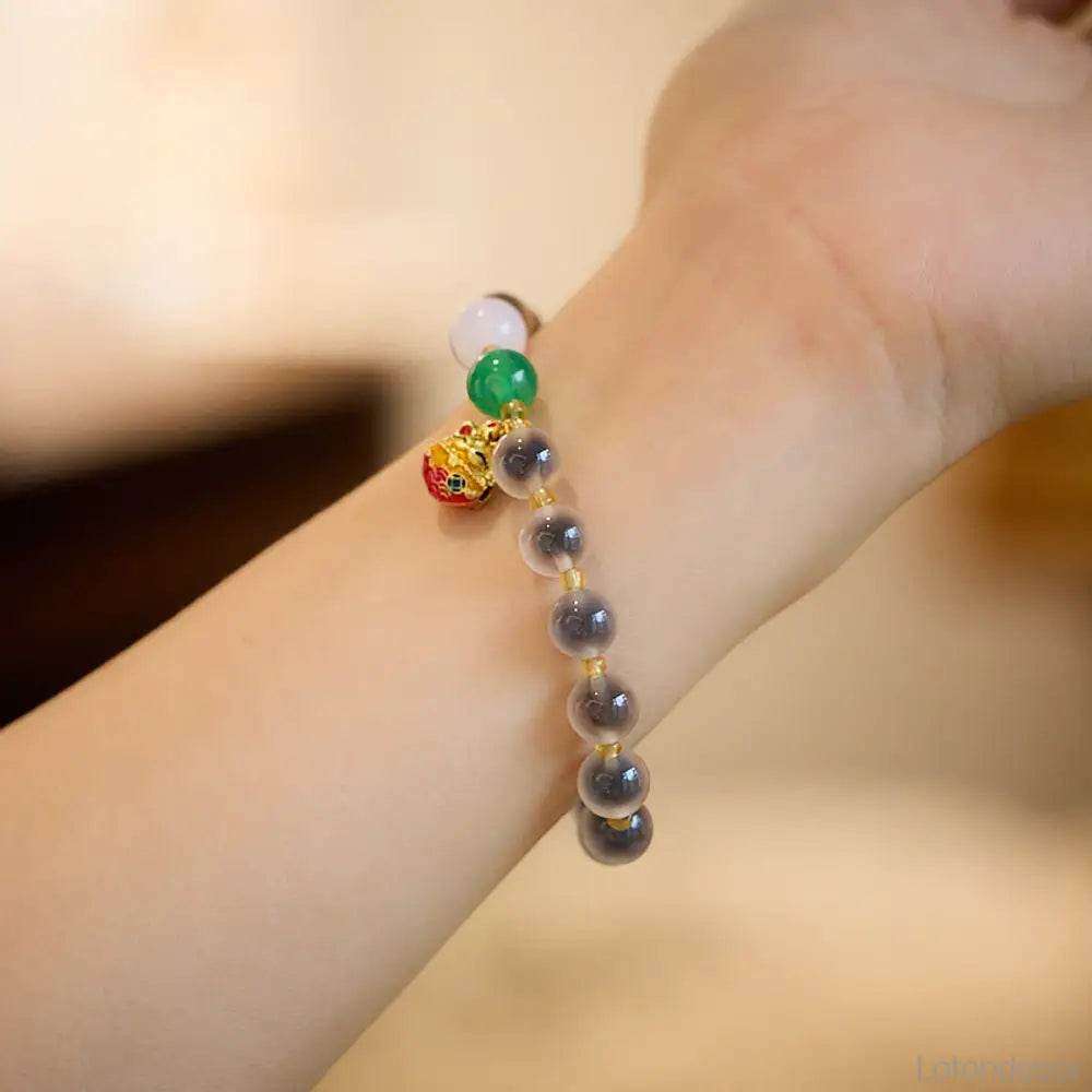Blue Candy Heart Agate Bracelet Lucky Cat Maneki Neko Charm Gobi Desert Carnelian Feng Shui Wealth Bracelet - Loton Decor
