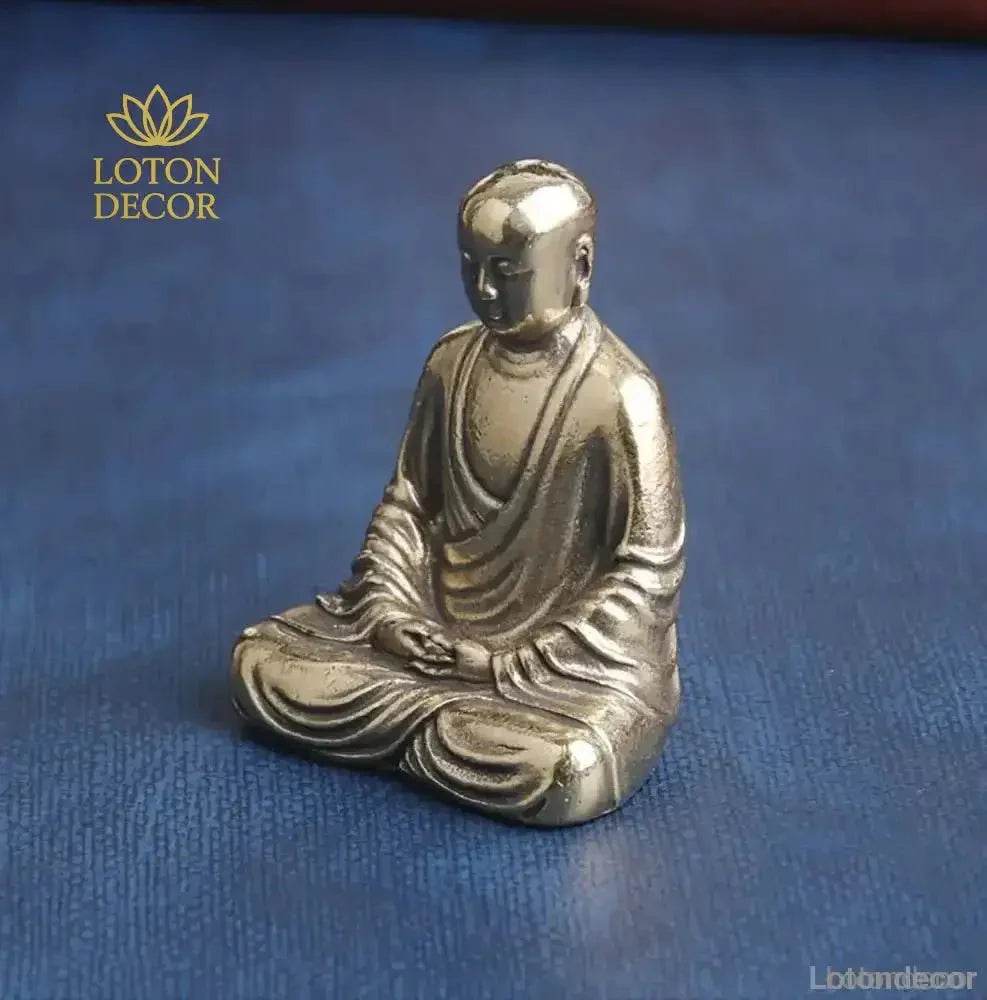 Brass Buddha Statue King of Inferno Meditating Bodhisattva Sculpture Feng Shui Talisman Metal Art - Loton Decor