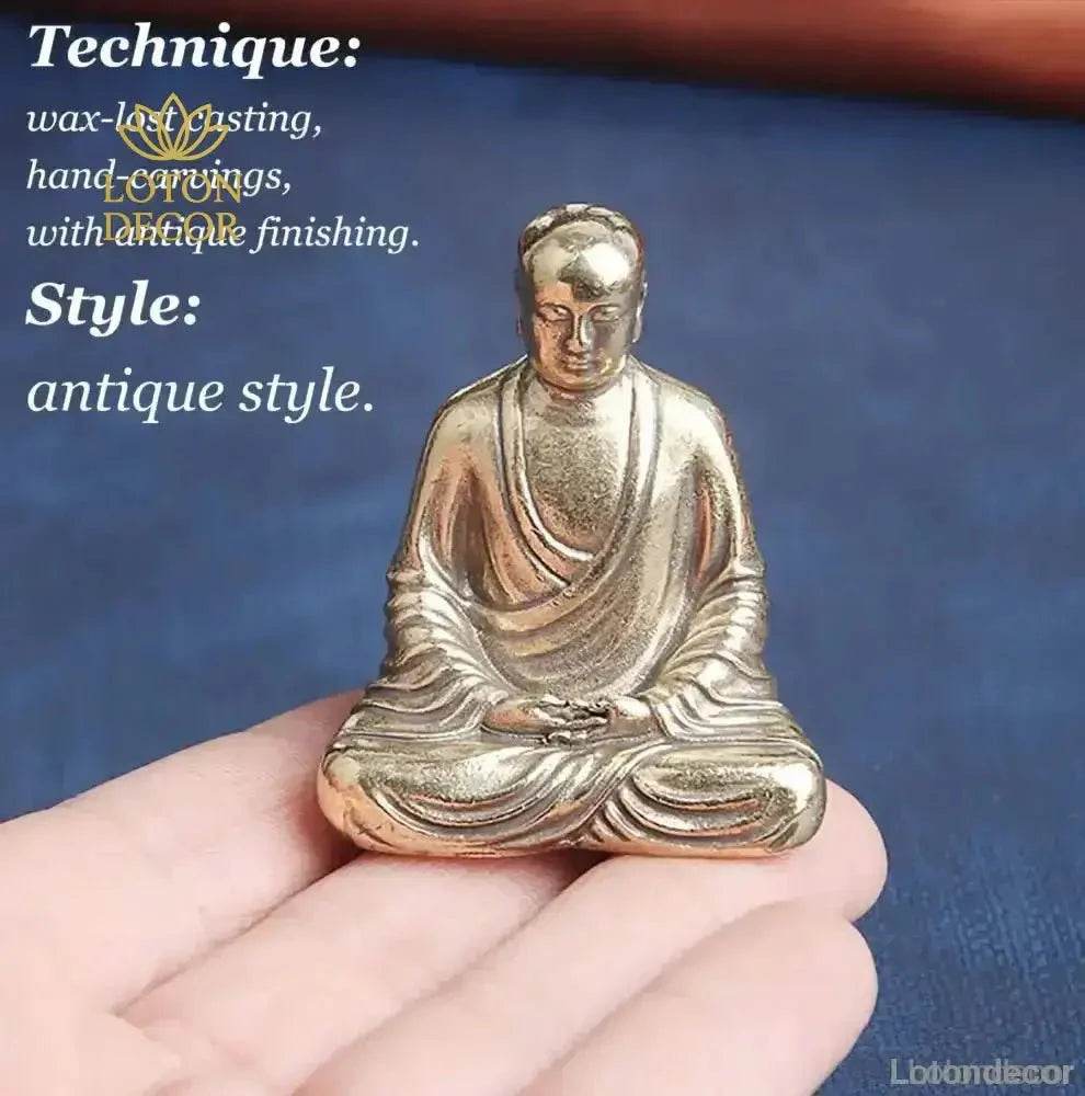 Brass Buddha Statue King of Inferno Meditating Bodhisattva Sculpture Feng Shui Talisman Metal Art - Loton Decor