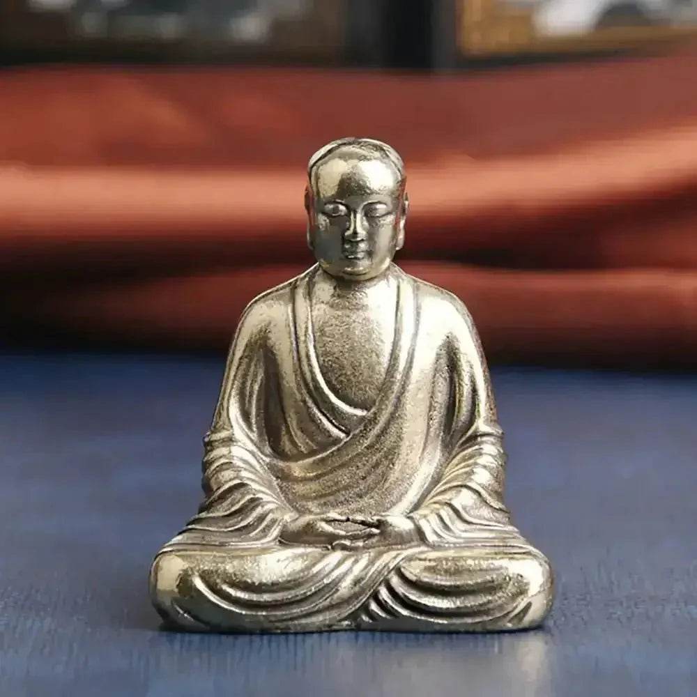Brass Buddha Statue King of Inferno Meditating Bodhisattva Sculpture Feng Shui Talisman Metal Art - Loton Decor