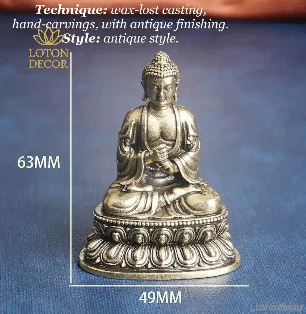 Brass Buddha Statue Vairocana Metal Art Miniature Portable Meditation Feng Shui Wealth Sculpture - Loton Decor