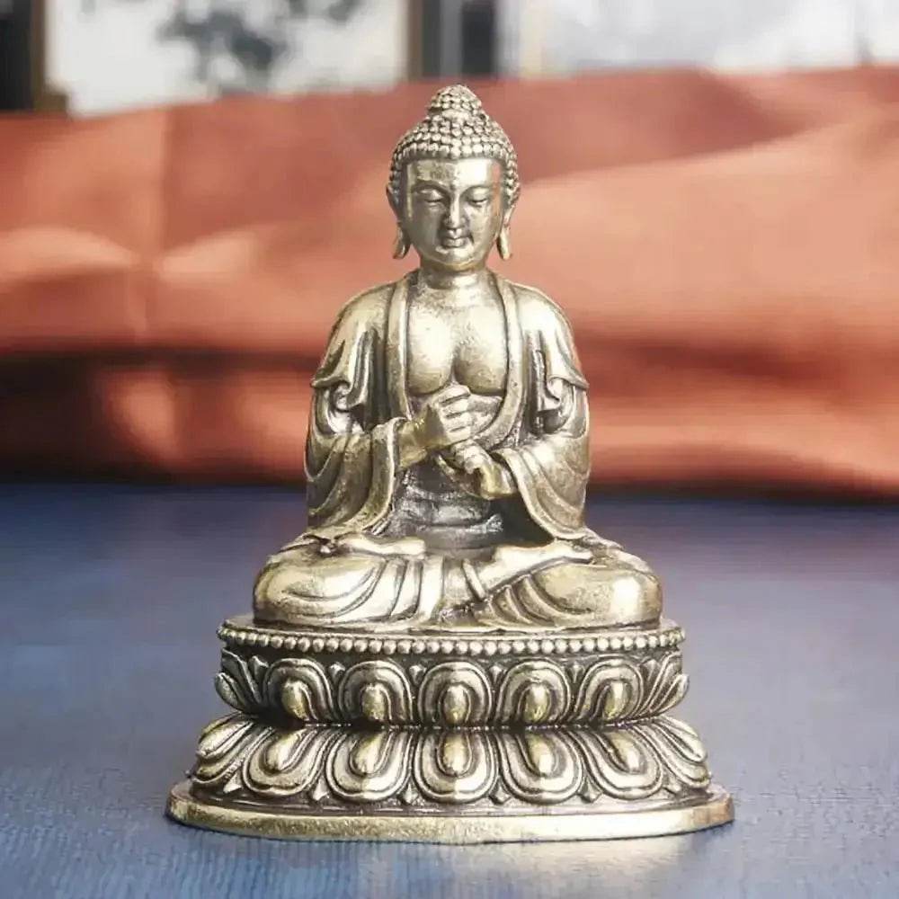 Brass Buddha Statue Vairocana Metal Art Miniature Portable Meditation Feng Shui Wealth Sculpture - Loton Decor