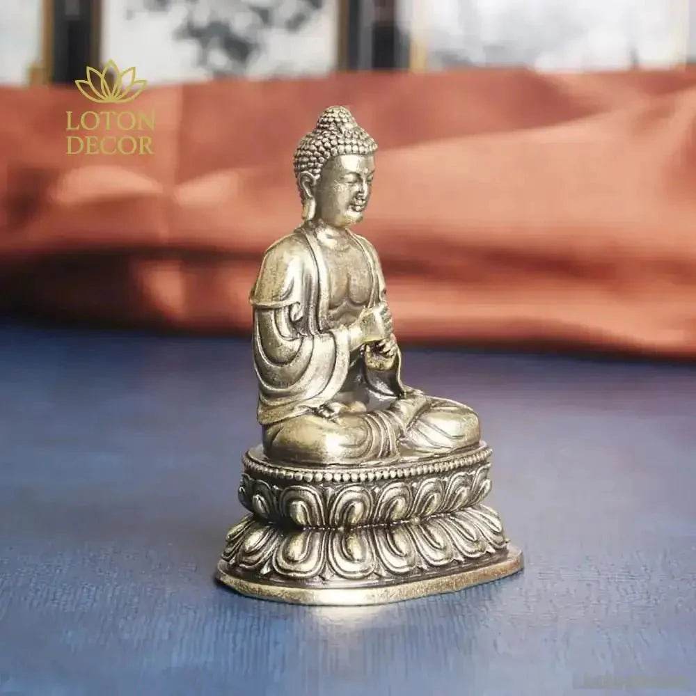 Brass Buddha Statue Vairocana Metal Art Miniature Portable Meditation Feng Shui Wealth Sculpture - Loton Decor