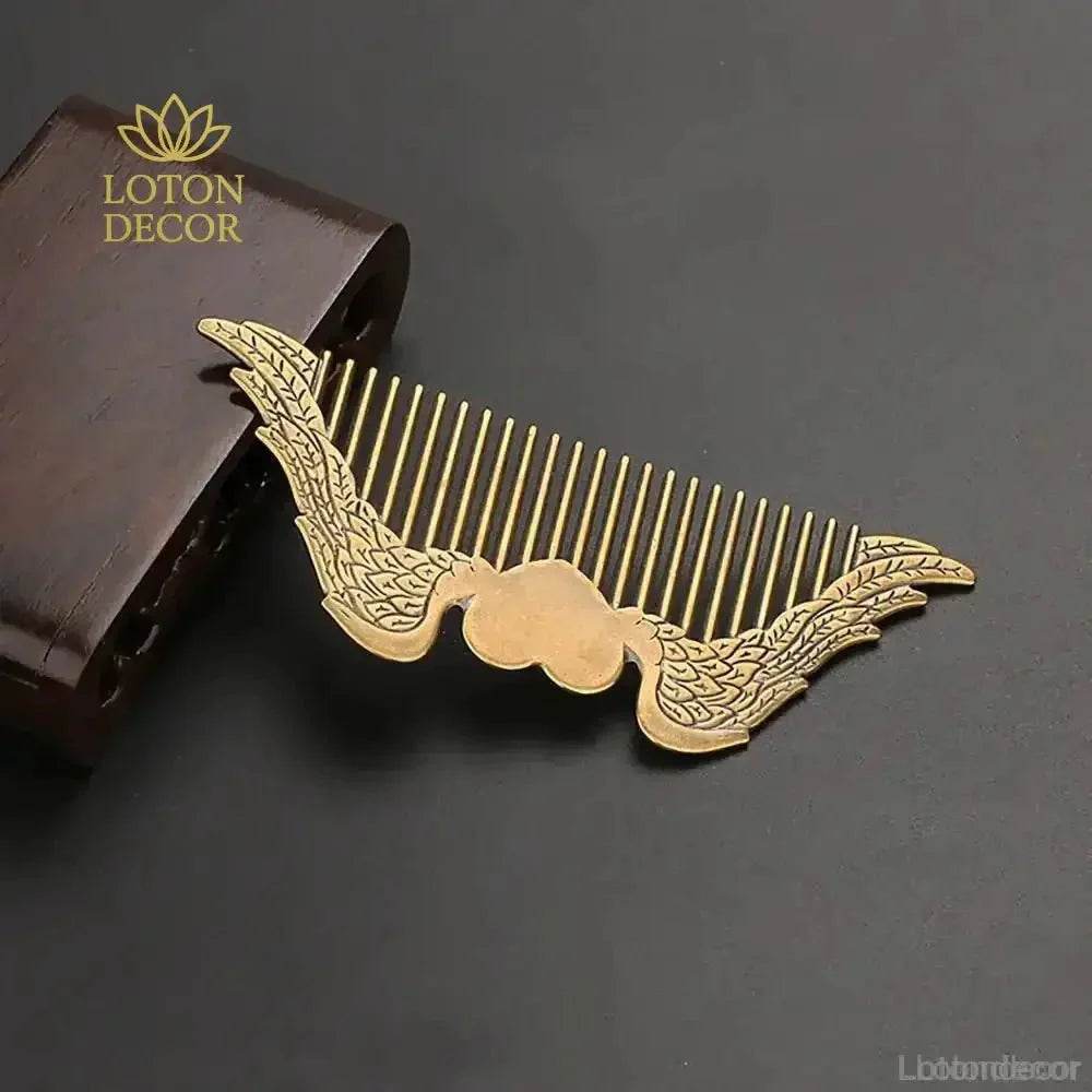 Brass Comb Angel's Heart Wings Love Amulet Metal Art Feng Shui Talisman Comb for Collection - Loton Decor