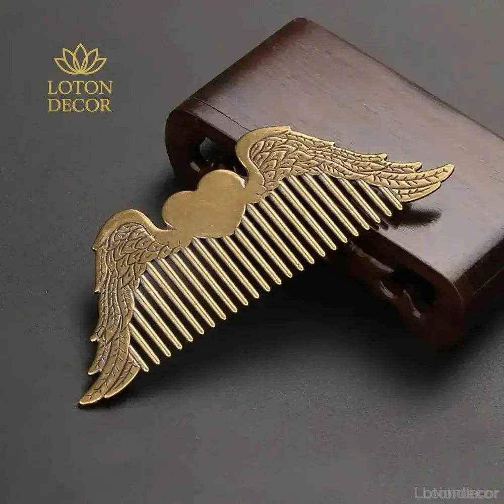 Brass Comb Angel's Heart Wings Love Amulet Metal Art Feng Shui Talisman Comb for Collection - Loton Decor