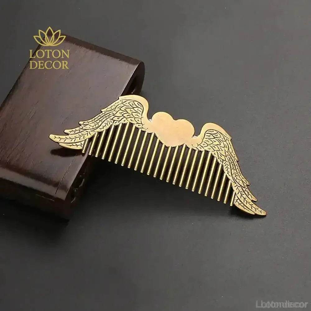 Brass Comb Angel's Heart Wings Love Amulet Metal Art Feng Shui Talisman Comb for Collection - Loton Decor