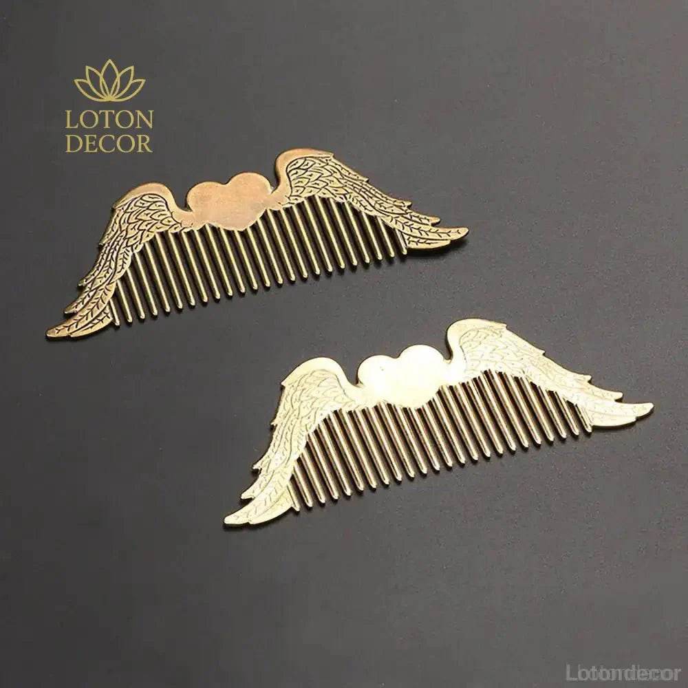 Brass Comb Angel's Heart Wings Love Amulet Metal Art Feng Shui Talisman Comb for Collection - Loton Decor
